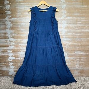 Madewell Navy Blue Sleeveless Tiered Ruffle Maxi Dress
